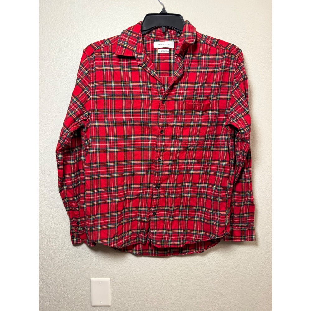 Urban Outfitters Mens Red Plaid Flannel Button Down Shirt Medium 100% Cotton